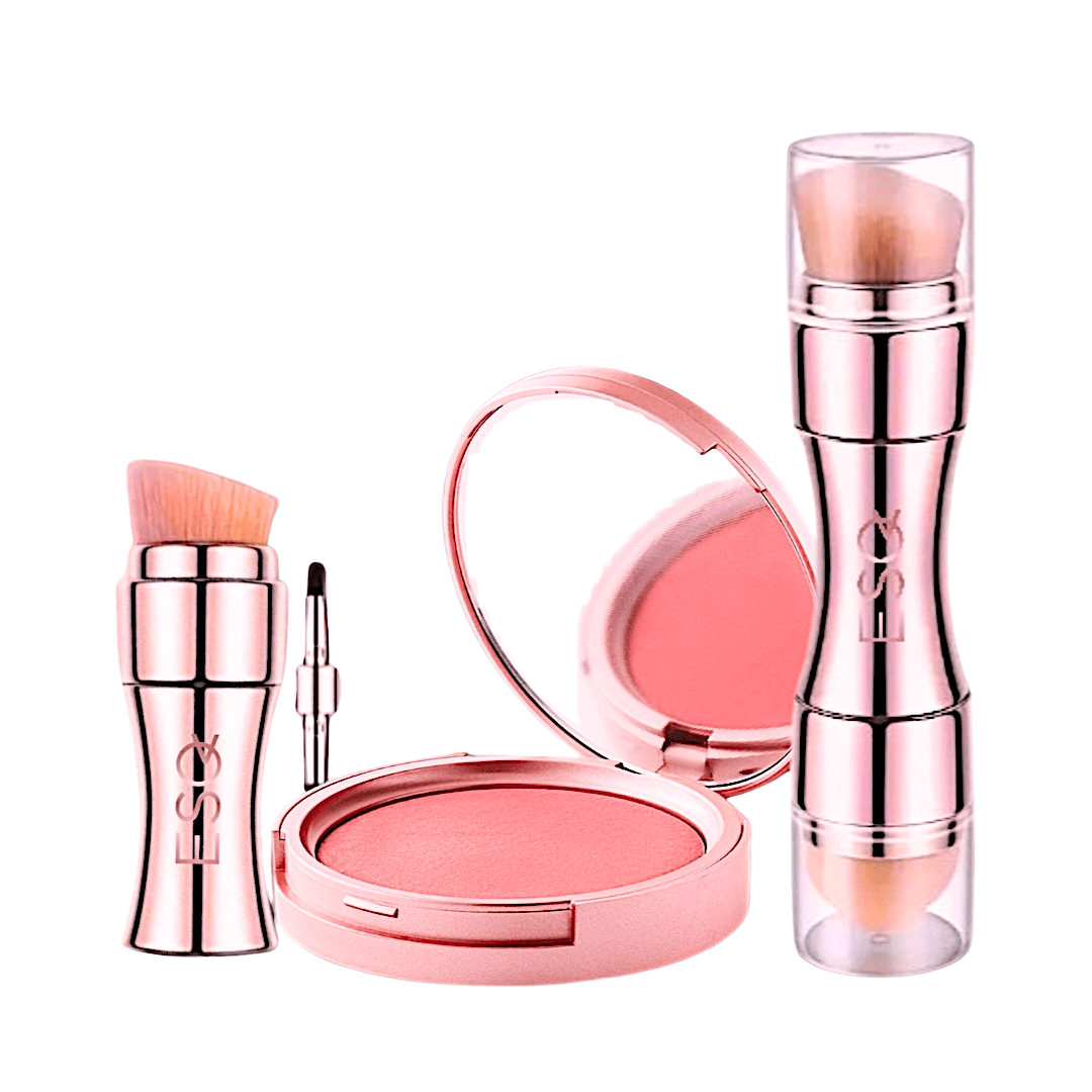 ESQ Skincare SkinFusion Makeup set with blush, brush, and compact on a white background