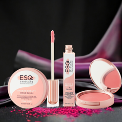 Glow On-the-Go Gift Set by ESQ Skincare featuring Baobab Beauty Crème Blush in Pink Silk and Plump & Protect Lip Gloss. Achieve a radiant, youthful glow anytime.