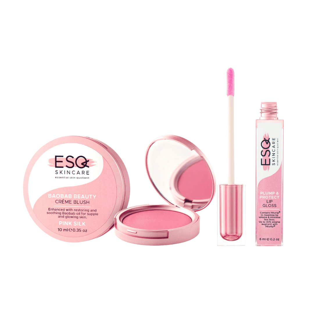 ESQ skincare blush and lip gloss set on a white background