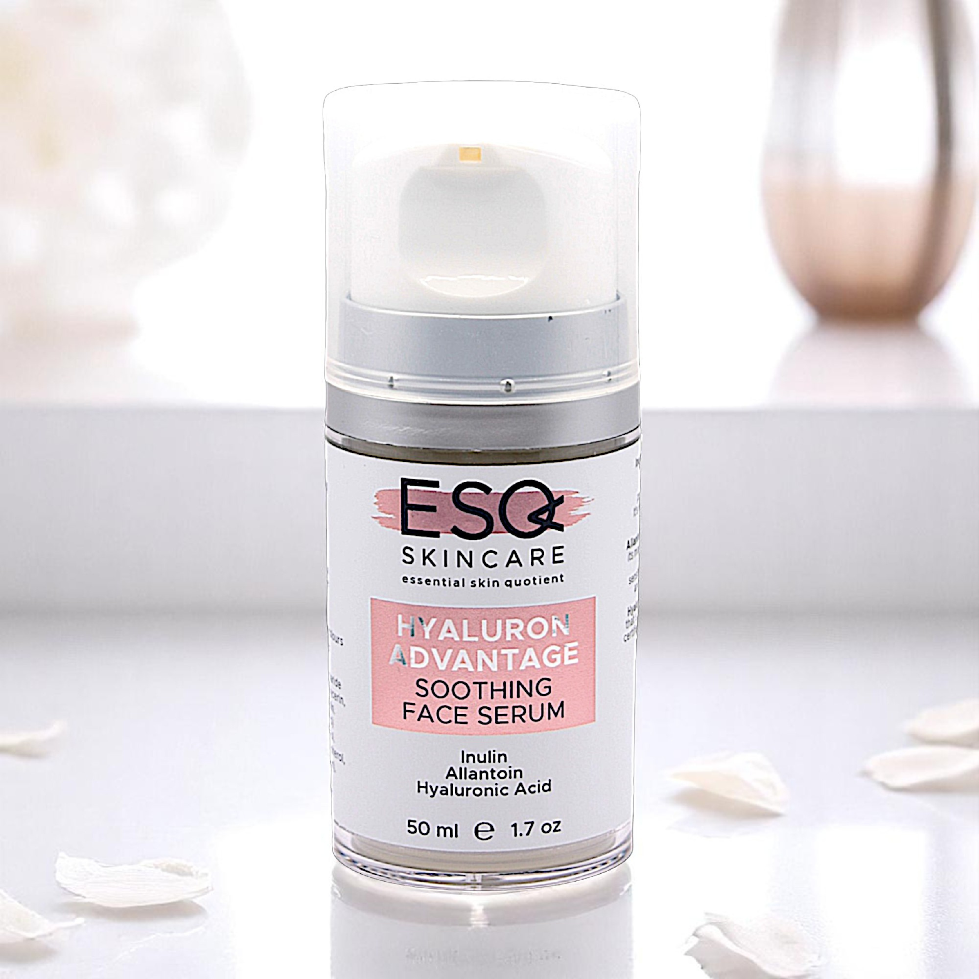 Hyaluron Advantage Soothing Face Serum in a 50ml pump bottle, enriched with hyaluronic acid for hydration and anti-aging benefits.