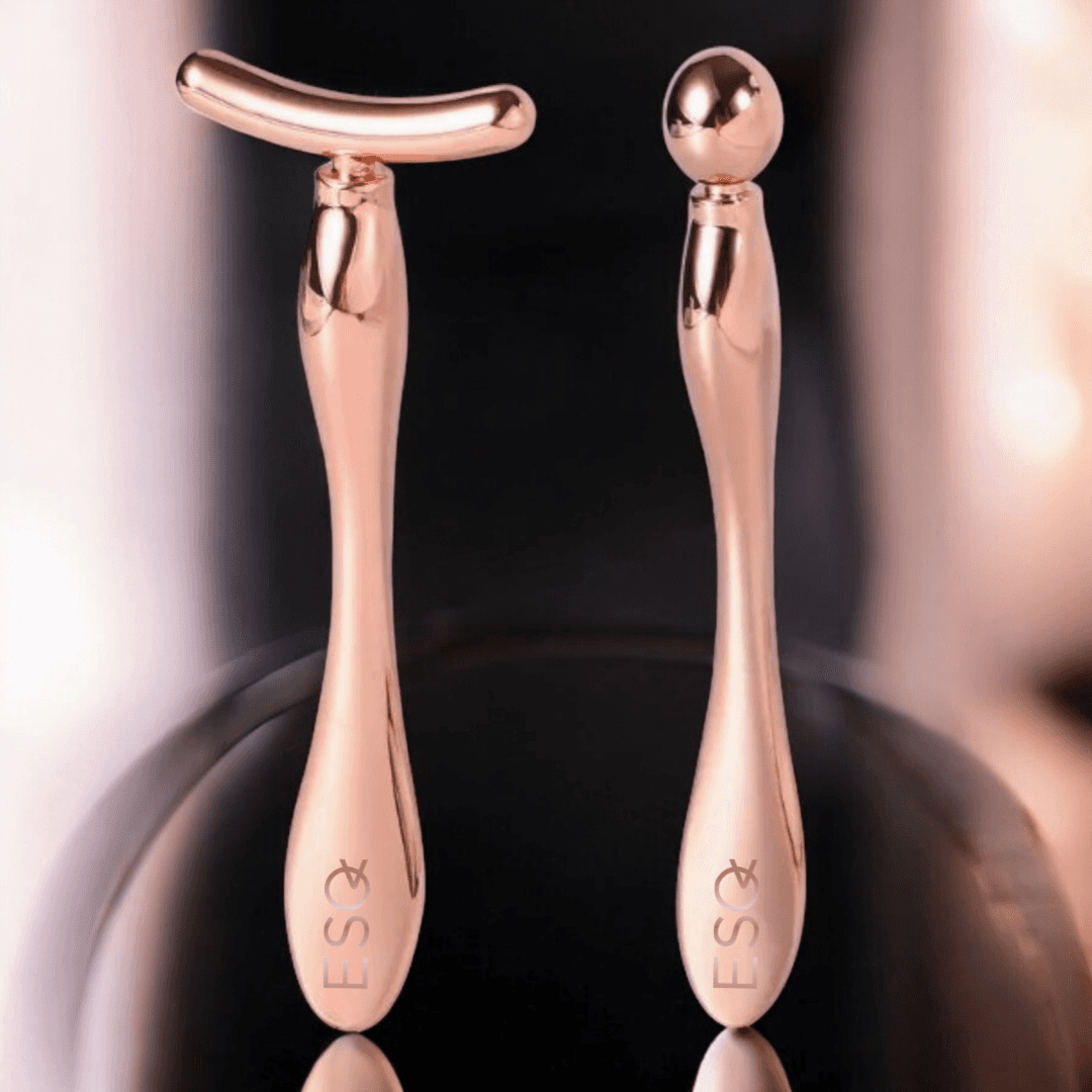 ESQ Skincare Stainless Steel Eye Roller & Face Massage Set – luxurious skincare tools designed to reduce puffiness, improve circulation, and enhance product absorption for a firmer, more radiant complexion